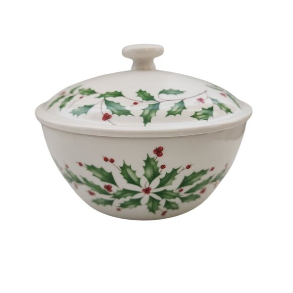 Lenox Holiday 1QT Covered Warmer with Gold Rack Holly Berry Serving Dish Bowl - Picture 6 of 9